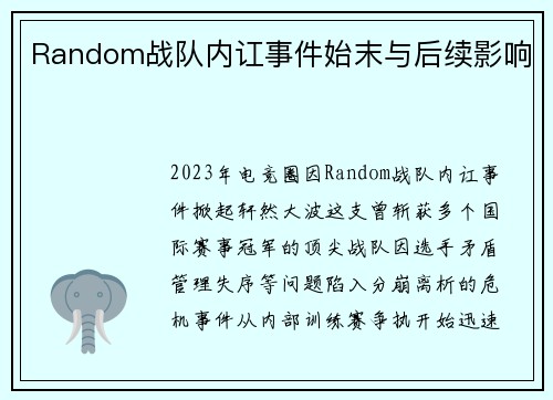 Random战队内讧事件始末与后续影响